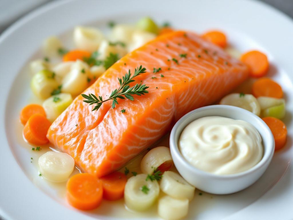 Saumon au court-bouillon et mayonnaise
